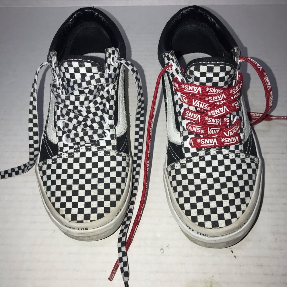 Vans Kids Sz 2 Old Skool Black/White Checkered OFF THE WALL Sneakers Shoes